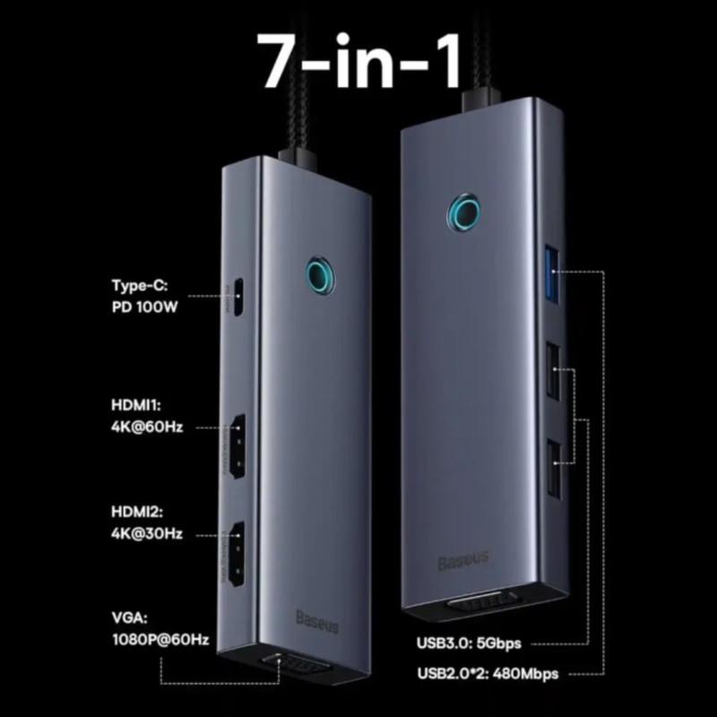 هاب 7 پورت USB-C بیسوس مدل BS-OH117 Triple Display