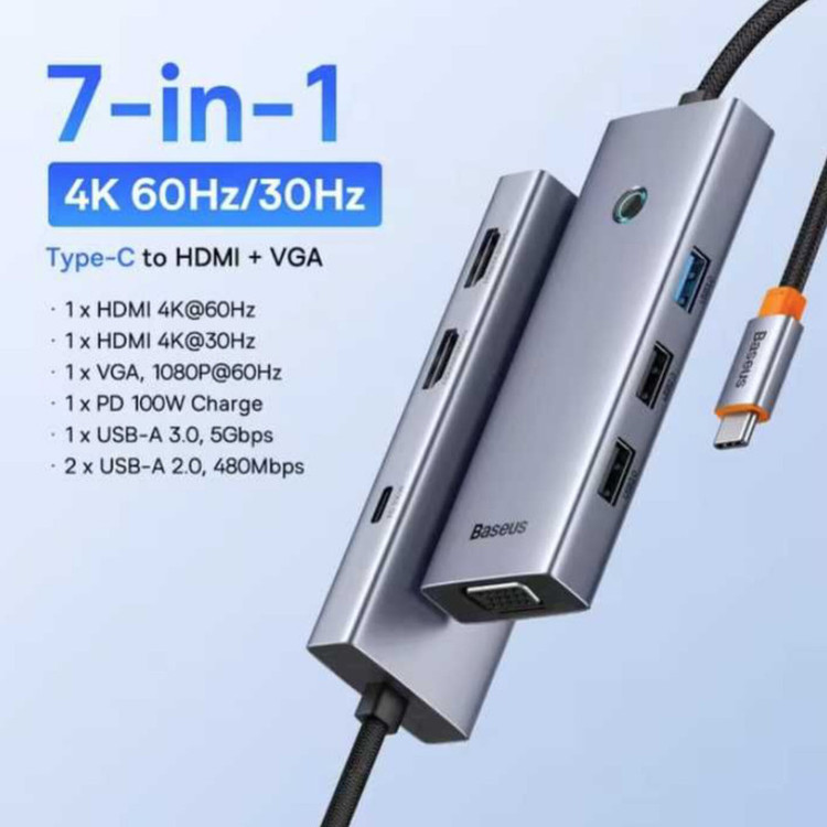 هاب 7 پورت USB-C بیسوس مدل BS-OH117 Triple Display