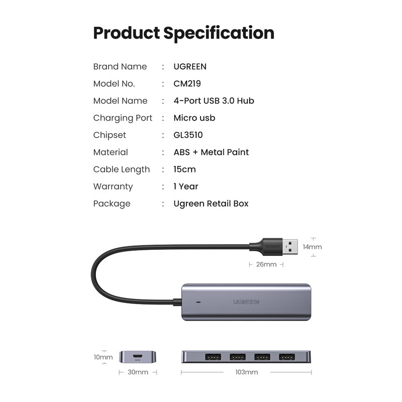 هاب 4 پورت USB 3.0 یوگرین مدل CM219-50985