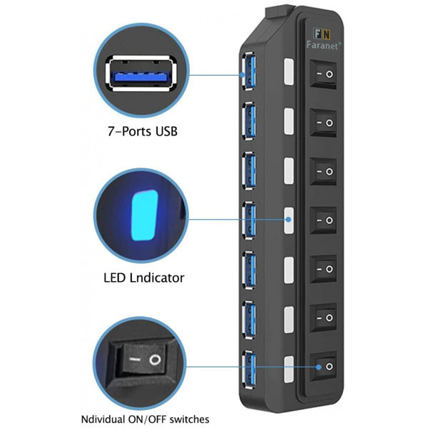 هاب USB 3.0 هفت پورت فرانت مدل FN-U3H701S