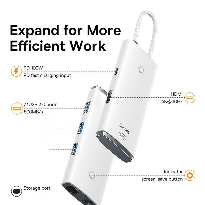 هاب 5 پورت USB-C باسئوس مدل WKQX040002