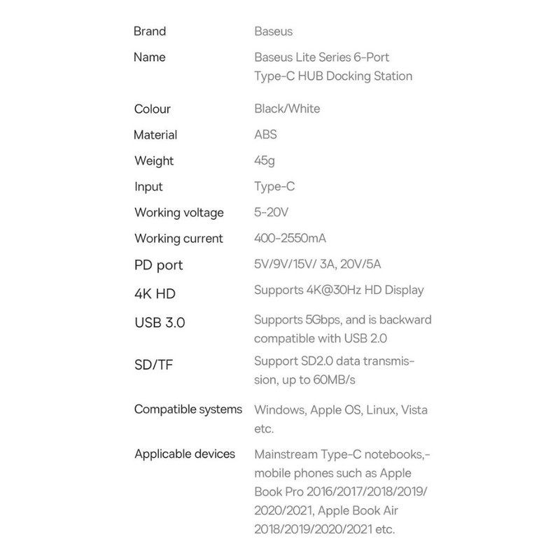 هاب 6 پورت USB-C باسئوس مدل BS-OH020