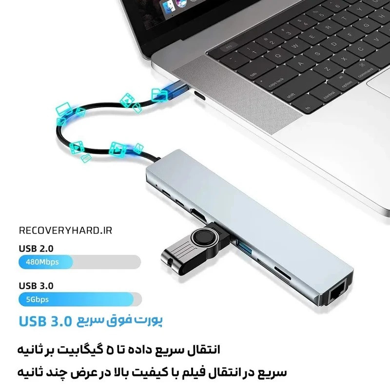 هاب 8 پورت USB-C مدل Hub 8 Port