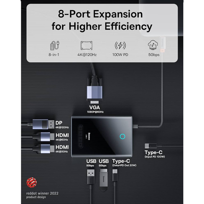هاب 8 پورت USB-C باسئوس مدل BS-OH082 WKYY030413