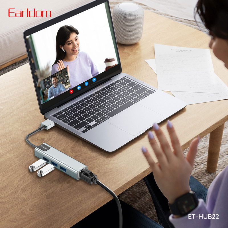 هاب 4 پورت USB-A ارلدام مدل HUB22 RJ45