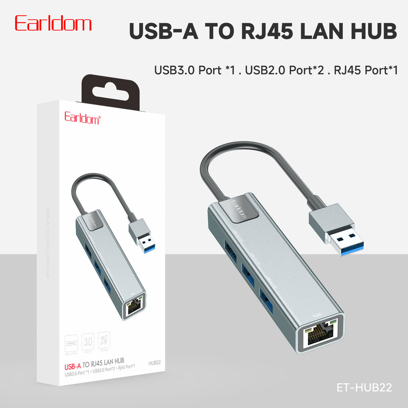هاب 4 پورت USB-A ارلدام مدل HUB22 RJ45