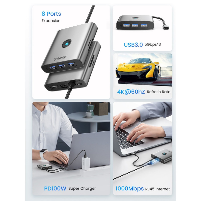 هاب 8 پورت Type-C اوریکو مدل ORICO-FAX-8P
