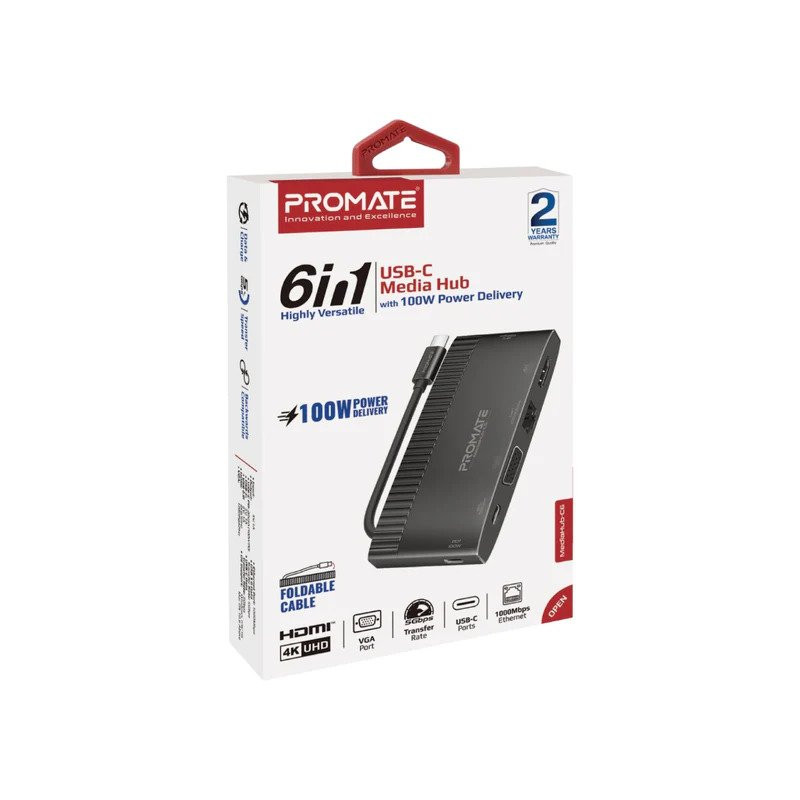 هاب 6 پورت USB-C پرومیت مدل MEDIAHUB-C6