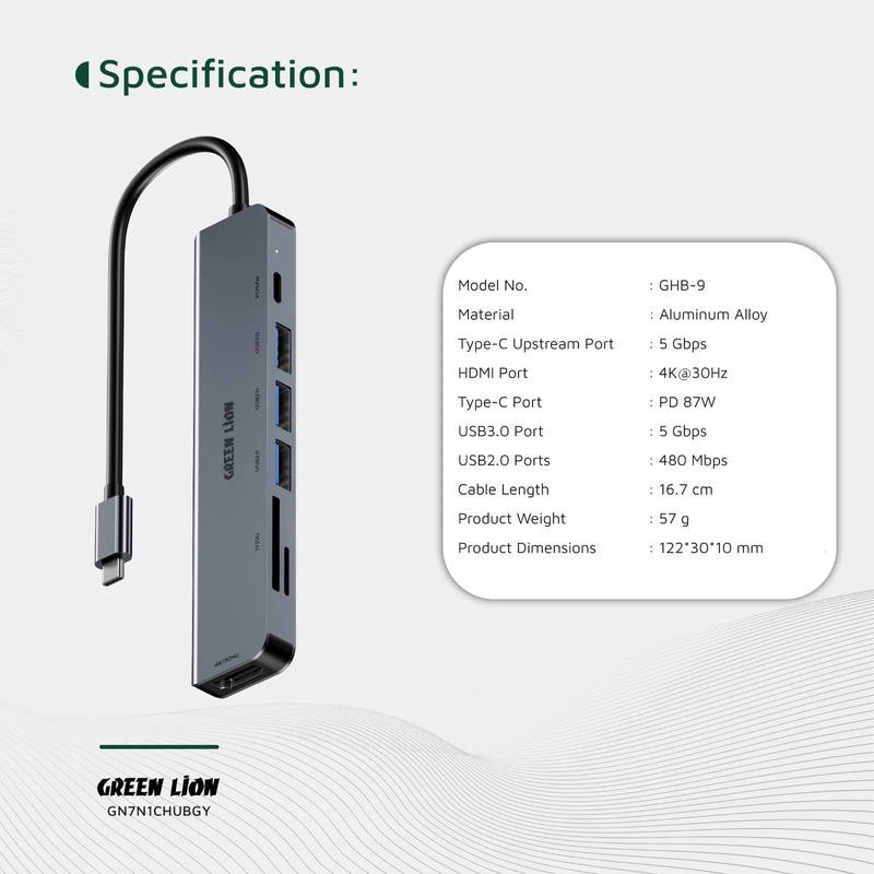 هاب 7 پورت USB-C گرین لاین مدل GN7N1CHUBGY