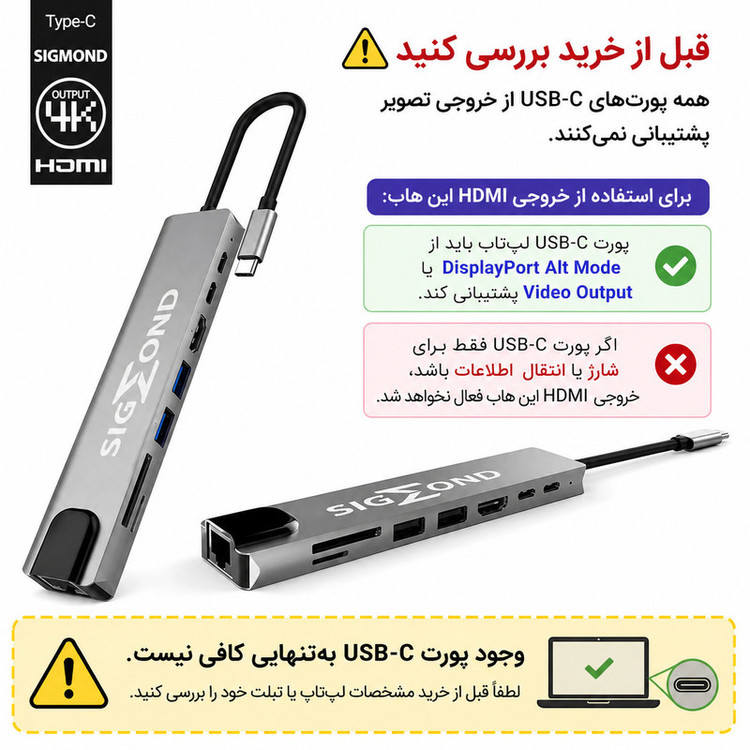 هاب 8 پورت USB-C سیگموند مدل SG-4K-8