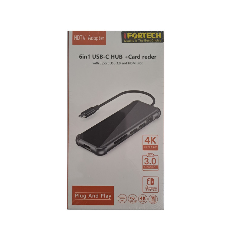 هاب 6 پورت آی فورتک مدل 6in 1 USB-C HUB+CARD reder