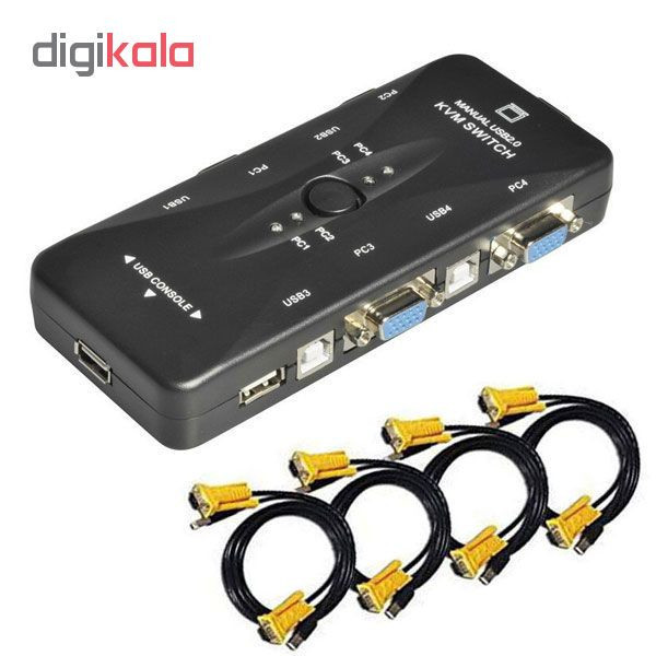 سوییچ چهار پورت KVM مدل FJ-2UK به همراه 4 عدد کابل KVM
