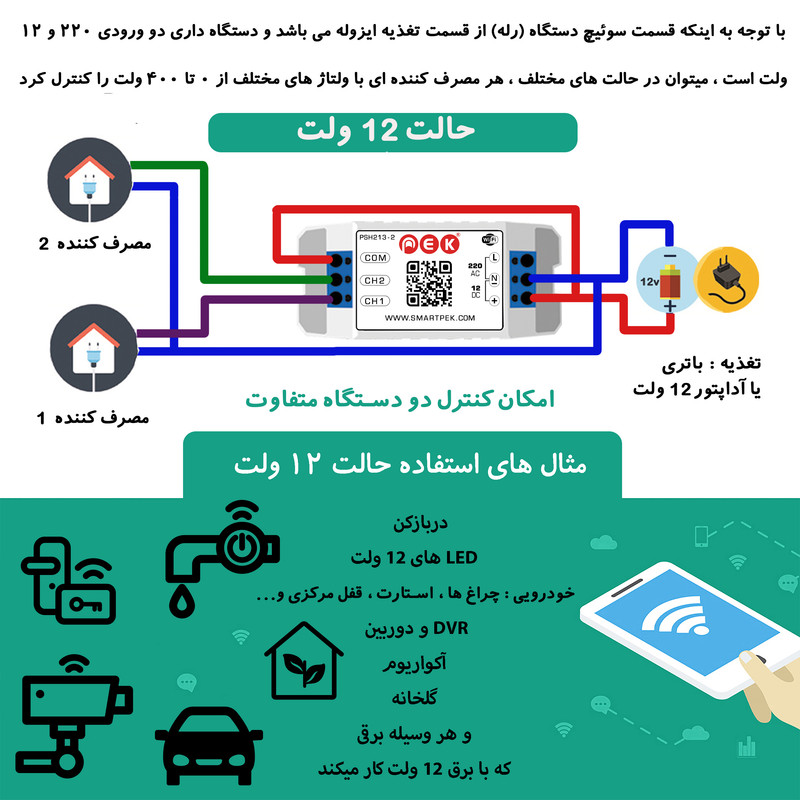 رله سوئیچ هوشمند پِک مدل دو کانال