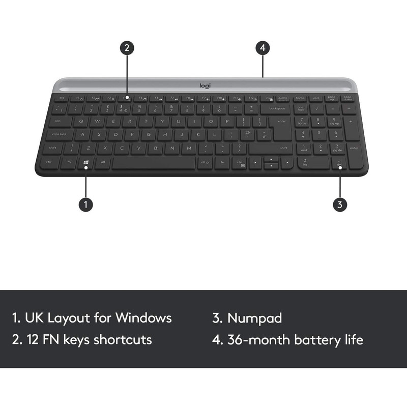 کیبورد و ماوس بیسیم لاجیتک مدل MK470، سوییچ ممبران، Full-Size