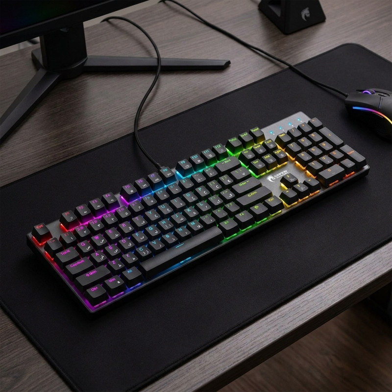 کیبورد گیمینگ گرین مدل GK802-RGB، مکانیکال سوییچ آبی، Full-Size، نورپردازی RGB