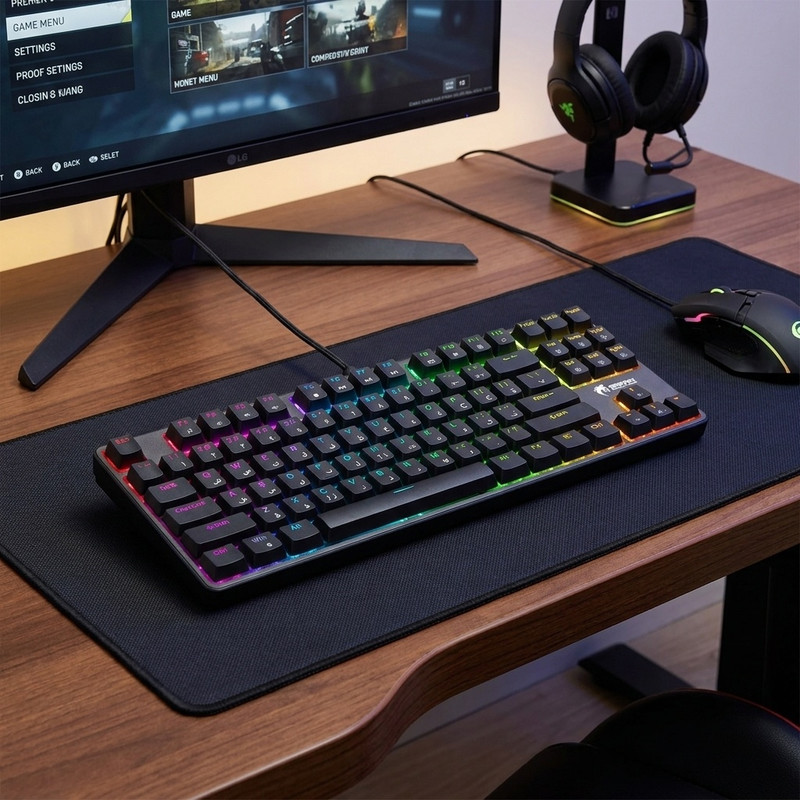 کیبورد گیمینگ گرین مدل GK801-RGB، سوئیچ مکانیکال آبی، Tenkeyless، نورپردازی RGB