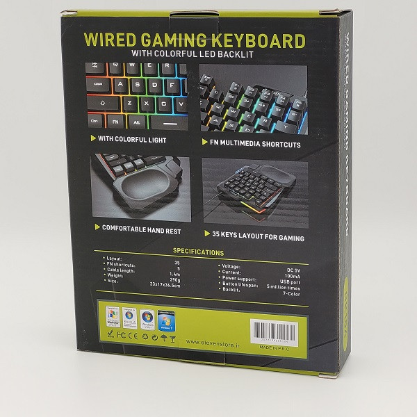 کیبورد گیمینگ ایلون مدل GK104، سوییچ ممبران، Tenkeyless، نورپردازی LED RGB