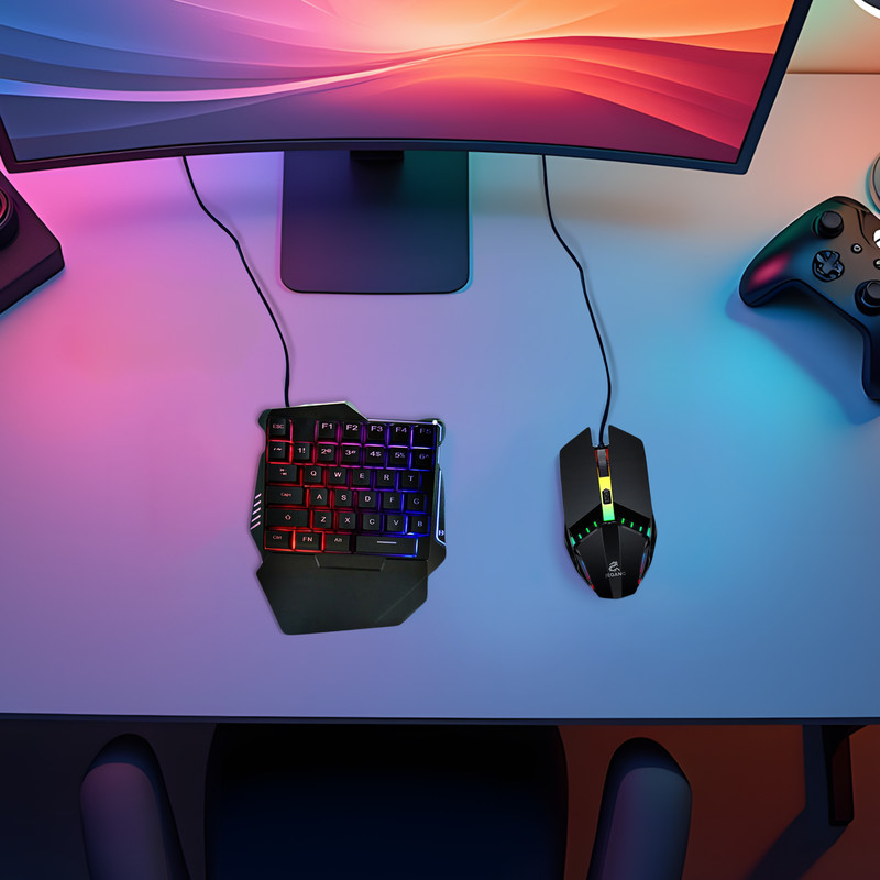 کیبورد و ماوس گیمینگ جکنگ مدل 913،سوئیچ ممبران، Tenkeyless، نورپردازی LED RGB