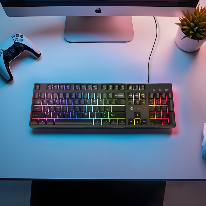 کیبورد گیمینگ لاجی کی مدل K210B، سوییچ ممبران، Full-Size، نورپردازی RGB