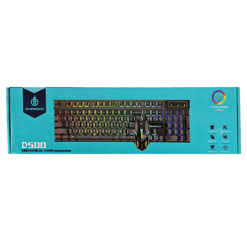 کیبورد و ماوس گیمینگ شیپادو مدل D500، سوییچ ممبران، Full-Size، نورپردازی LED RGB