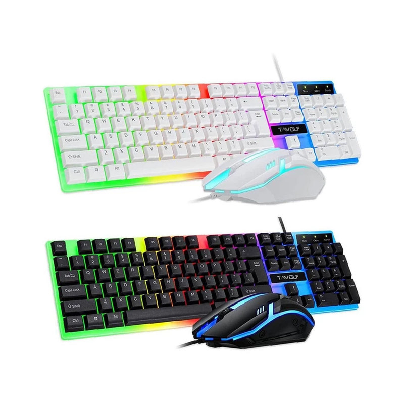 کیبورد و موس مخصوص بازی تی ولف مدل TF230، سوییچ ممبران، Full size، نورپردازی LED RGB