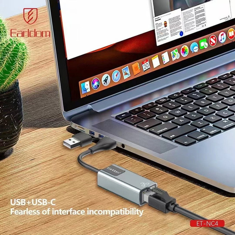 کارت شبکه اکسترنال مبدل USB-A/USB-C به LAN ارلدام مدل NC4 RJ45