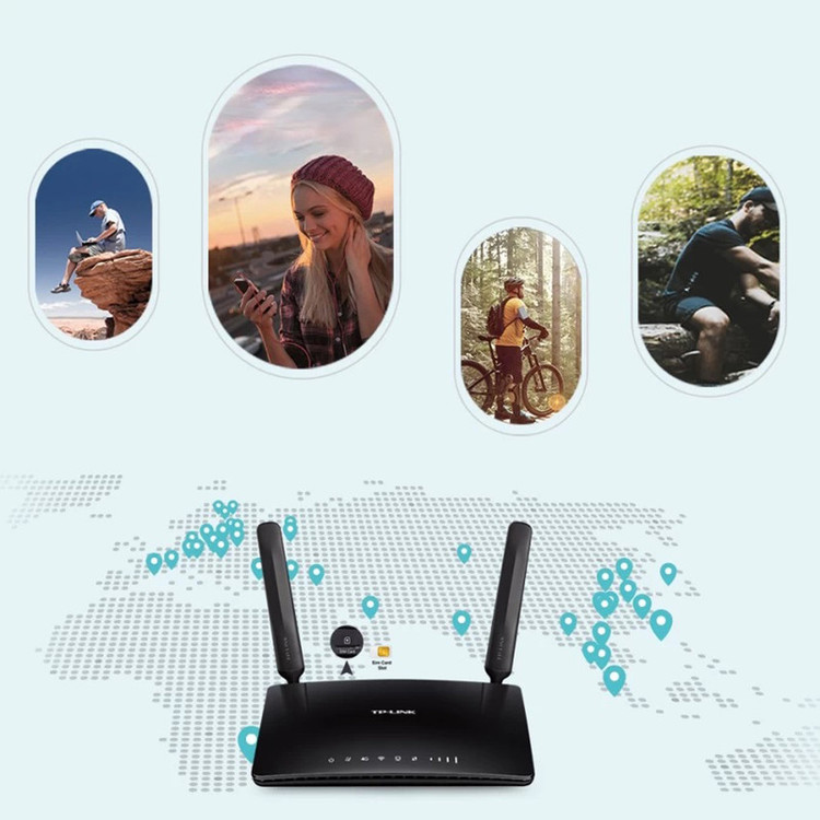مودم روتر بیسیم 4G LTE تیپیلینک مدل TL-MR6400 با دو آنتن خارجی، شبکه Wi-Fi 2.4 گیگاهرتز، پشتیبانی از 32 کاربر، چهار پورت LAN 10/100 مگابیت و فایروال پیشرفته