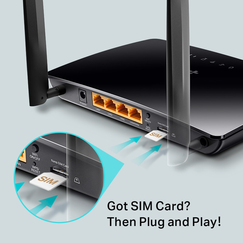 مودم روتر بیسیم 4G LTE تیپیلینک مدل TL-MR6400 با دو آنتن خارجی، شبکه Wi-Fi 2.4 گیگاهرتز، پشتیبانی از 32 کاربر، چهار پورت LAN 10/100 مگابیت و فایروال پیشرفته