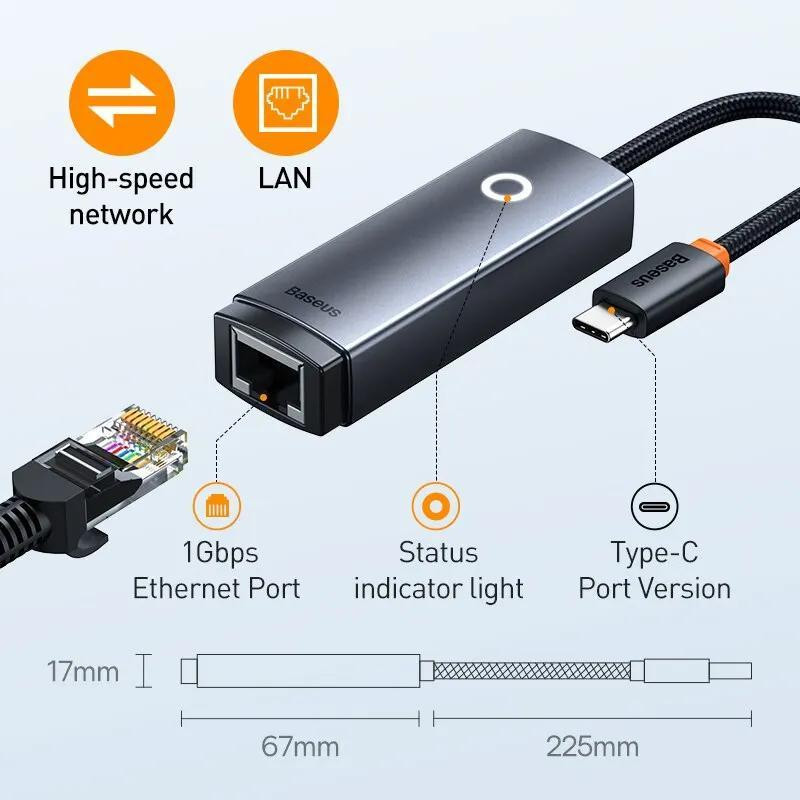 مبدل usb-c به LAN باسئوس مدل WKQX000301