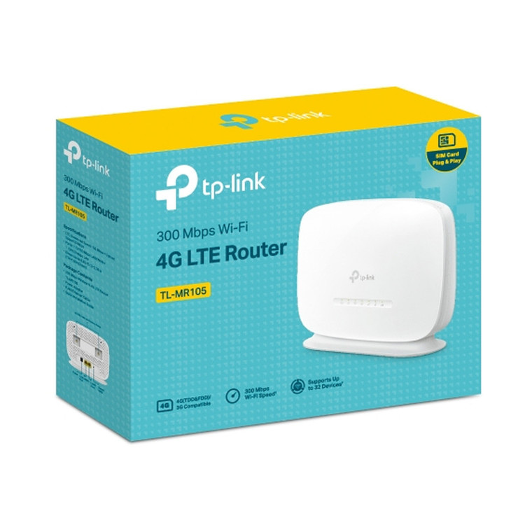 مودم روتر 4G تیپیلینک مدل TL-MR105 با پشتیبانی از شبکههای LTE/4G/3G/2G، استاندارد IEEE 802.11b/g/n، فرکانس 2.4 گیگاهرتز، فایروال IPv4 SPI و پشتیبانی همزمان تا 32 کاربر