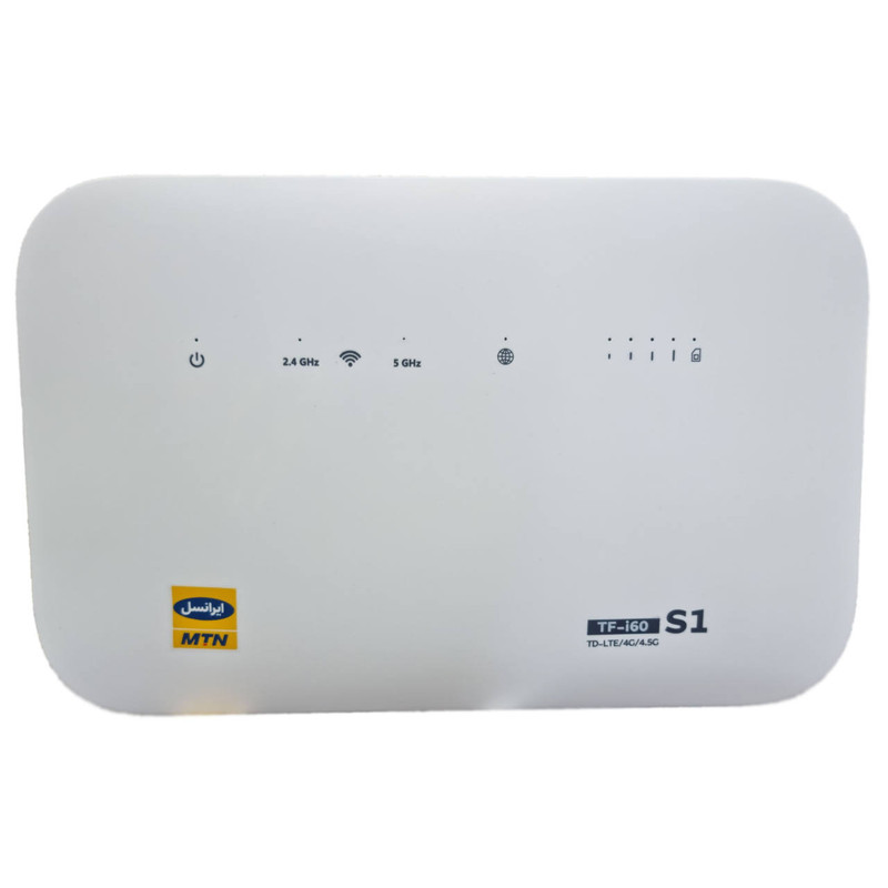 مودم 4G/4.5G ایرانسل مدل TF-i60 S1 با پشتیبانی از TD-LTE، اتصال بی‌سیم و باسیم، قابلیت استفاده هم‌زمان تا 32 کاربر، پورت WAN و امکان ایجاد 4 شبکه بی‌سیم مستقل، همراه با سیم‌کارت دائمی و بسته اینترنت 60 گیگابایت شش ماهه