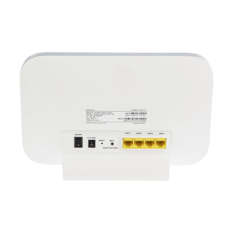 مودم روتر 4G و TD-LTE مبنا تلکام مدل TD-i60 S1، با 4 پورت LAN و پشتیبانی از 32 کاربر همزمان، بههمراه سیمکارت و 100 گیگابایت اینترنت 3 ماهه