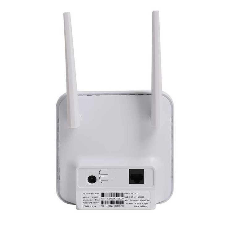 مودم روتر 4G یوگالینک مدل 4221-UG با پشتیبانی از شبکه 4G LTE CAT4، سرعت 150 مگابیت بر ثانیه، دو آنتن خارجی 5dBi، پورت LAN 10/100 و اتصال همزمان 32 کاربر