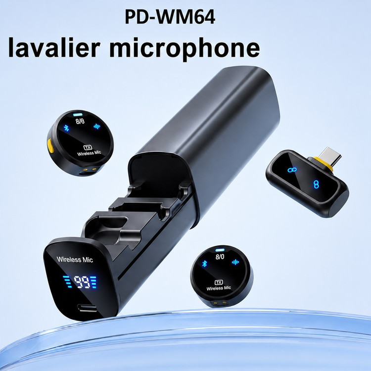 ست میکروفن بی سیم مدل PD-WM64 با درگاه اتصال تایپ سی و لایتنینگ