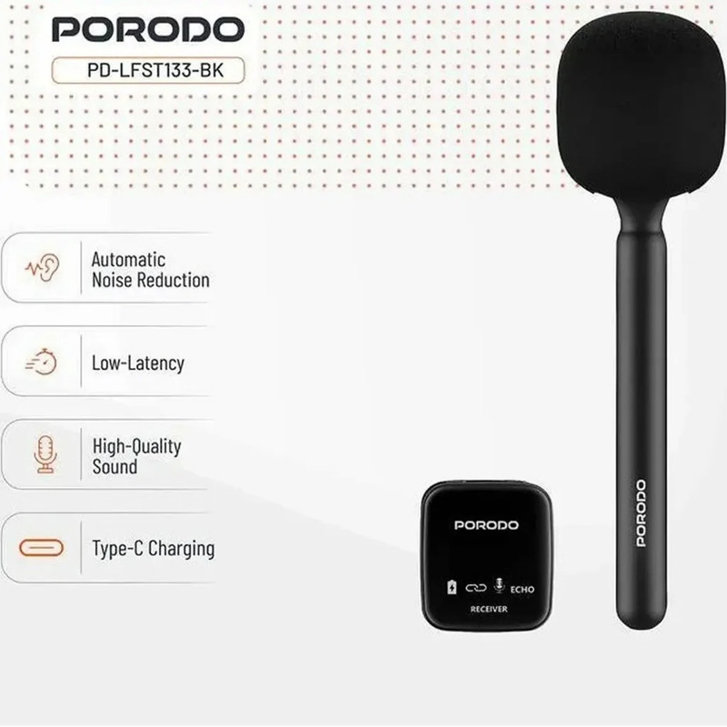 میکروفن یقه ای پرودو مدل PD-LFST133 با درگاه های اتصال تایپ سی و لایتنینگ و دوربین