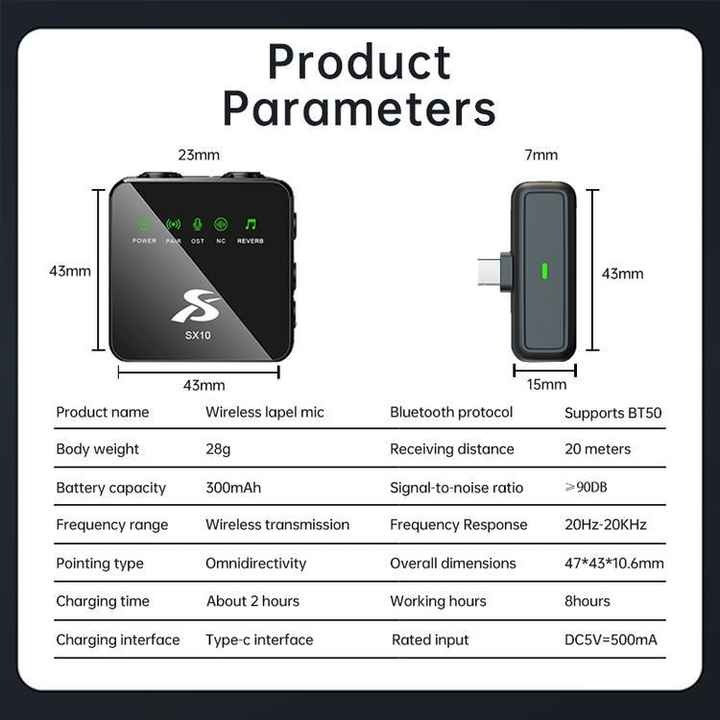 ست میکروفن بی سیم مدل SX10 Dual با درگاه اتصال Type-c