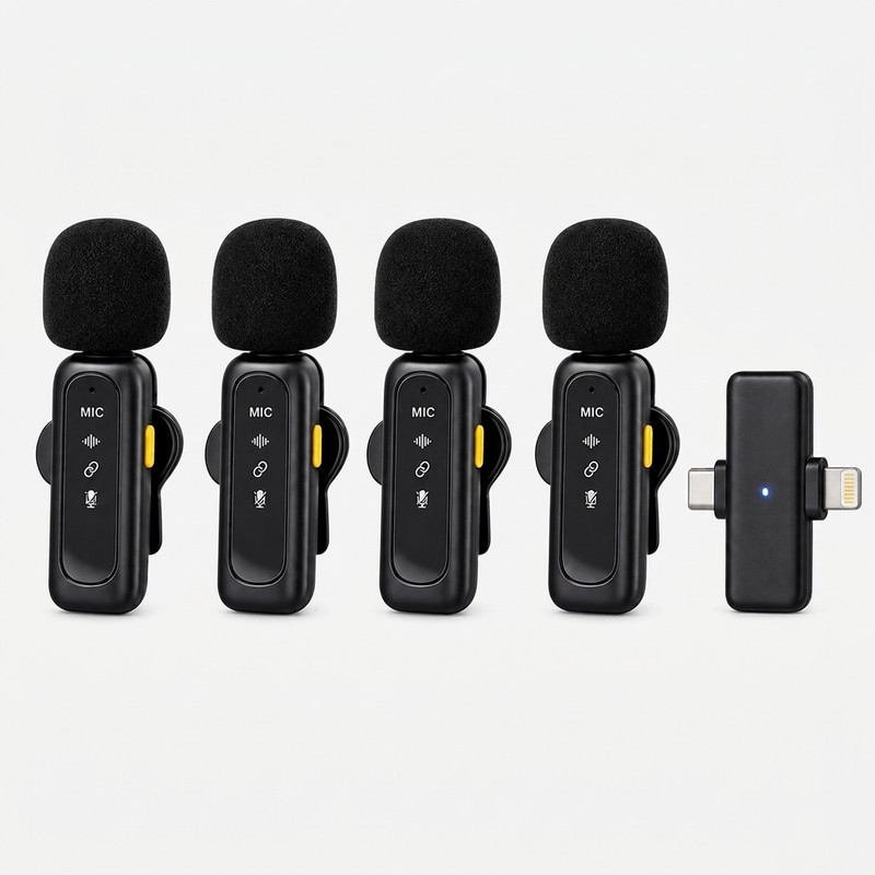 میکروفون حرفه‌ای بی‌سیم مدل T90 4MIC با درگاه تایپ سی و لایتنینگ و 4 میکروفون