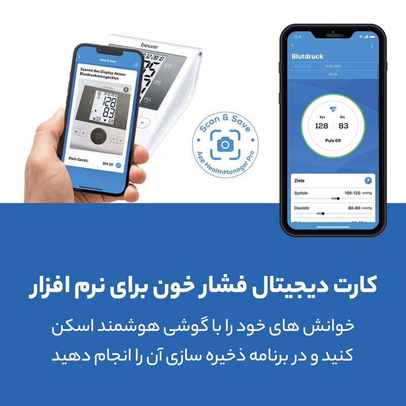 فشارسنج بازویی دیجیتال بیورر مدل BM28 با حافظه 120 رکورد برای 4 کاربر، نمایشگر LCD بزرگ، تشخیص آریتمی، هشدار خطای محاسباتی، سنجش ضربان قلب، قابلیت خاموشی خودکار و منبع تغذیه باتری قلمی و آداپتور