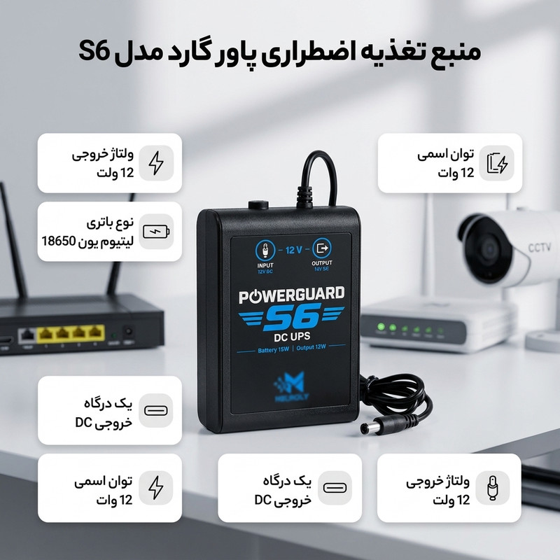 یو پی اس مودم و دوربین مداربسته پاور گارد مدل S6 ظرفیت 12 ولت آمپر