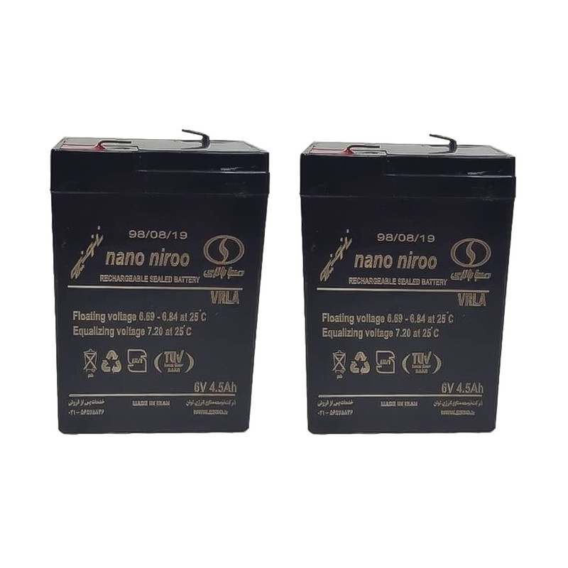 باتری UPS با ولتاژ 6 ولت و شدت جریان 4.5 آمپرساعت صبا باتری مدل نانو نیرو سته دو عددی