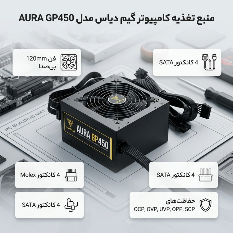 منبع تغذیه کامپیوتر گیم دیاس مدل AURA GP450