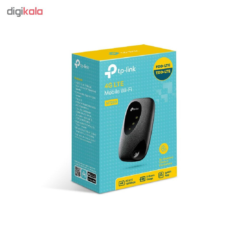 مودم 4G قابل حمل تیپیلینک مدل M7200 با باتری 2000 میلیآمپرساعت، سرعت انتقال 300Mbps، پشتیبانی از اتصال بیسیم و باسیم، وزن 100 گرم، امنیت WPA2 و قابلیت استفاده تا 8 ساعت
