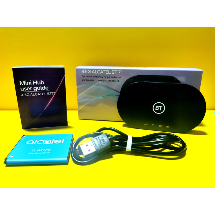 مودم 4.5G قابل حمل آلکاتل مدل BT71 با تکنولوژی Cat6 و Cat7، سرعت دانلود تا 300Mbps، پشتیبانی همزمان از 20 کاربر، وایفای دو بانده 2.4GHz و 5GHz، استاندارد IEEE 802.11b/g/n/ac، باتری با شارژدهی 7 تا 8 ساعت و قابلیت ارسال SMS