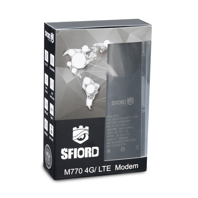 مودم 4G LTE قابل حمل اسفیورد مدل M770 با باتری 8000mAh، پشتیبانی از 10 دستگاه همزمان، سرعت دانلود تا 50Mbps، فایروال داخلی و اتصال وایفای 802.11b/g/n