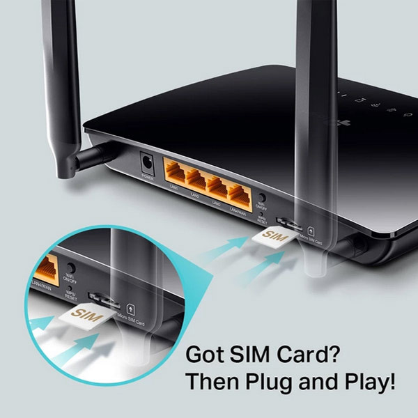 مودم روتر 4G تی پی لینک مدل TL-MR6400 V5.30 با پشتیبانی از 32 کاربر، فرکانس 2.4 گیگاهرتز، سرعت 300 مگابیت بر ثانیه، 4 پورت LAN 10/100 مگابیت و قابلیت اتصال بیسیم و باسیم