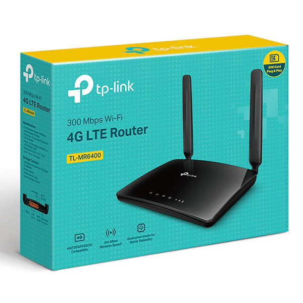 مودم روتر 4G تی پی لینک مدل TL-MR6400 V5.30 با پشتیبانی از 32 کاربر، فرکانس 2.4 گیگاهرتز، سرعت 300 مگابیت بر ثانیه، 4 پورت LAN 10/100 مگابیت و قابلیت اتصال بیسیم و باسیم
