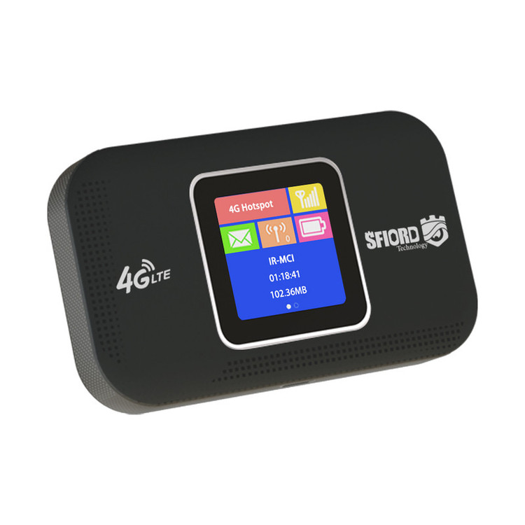 مودم 4G LTE قابل حمل اسفیورد مدل M750 با باتری 3000 میلیآمپرساعت، پشتیبانی از 10 کاربر همزمان، نمایشگر رنگی دیجیتال، اتصال بیسیم WIFI 802.11b/g/n و سرعت دانلود تا 150 مگابیت بر ثانیه