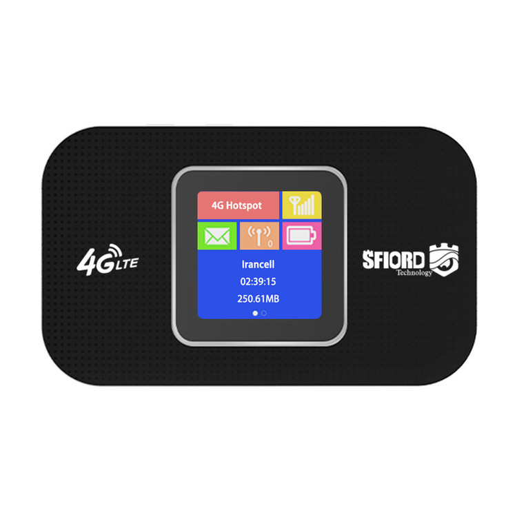 مودم 4G LTE قابل حمل اسفیورد مدل M750 با باتری 3000 میلیآمپرساعت، پشتیبانی از 10 کاربر همزمان، نمایشگر رنگی دیجیتال، اتصال بیسیم WIFI 802.11b/g/n و سرعت دانلود تا 150 مگابیت بر ثانیه