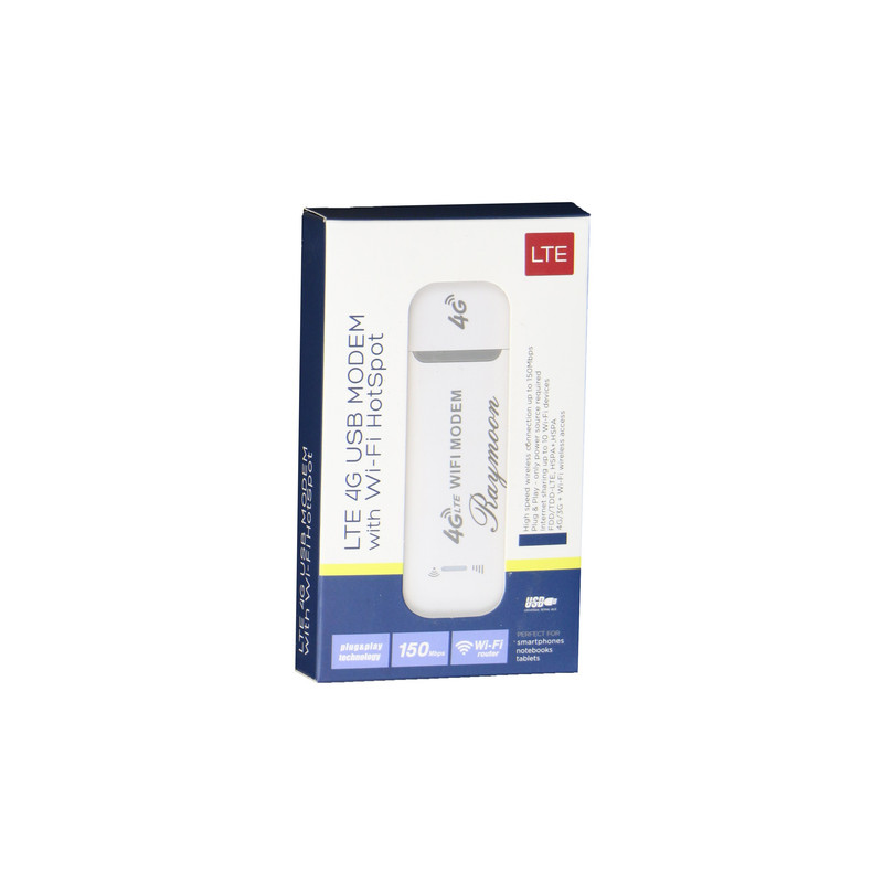 مودم سیمکارتی 4G قابل حمل رایمون مدل LTE-4G با اتصال USB و وایفای، پشتیبانی از 10 دستگاه و سرعت دانلود 150 مگابیت بر ثانیه