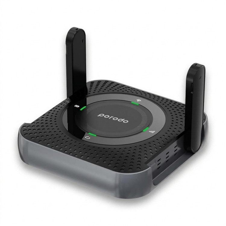 مودم روتر قابل حمل پرودو مدل PD-4GCPME-BKGY با پشتیبانی 4G LTE، باتری 4000 میلیآمپرساعتی با شارژدهی 12 ساعت، اتصال همزمان تا 10 دستگاه، پورت LAN و فرکانس 2.4 گیگاهرتز